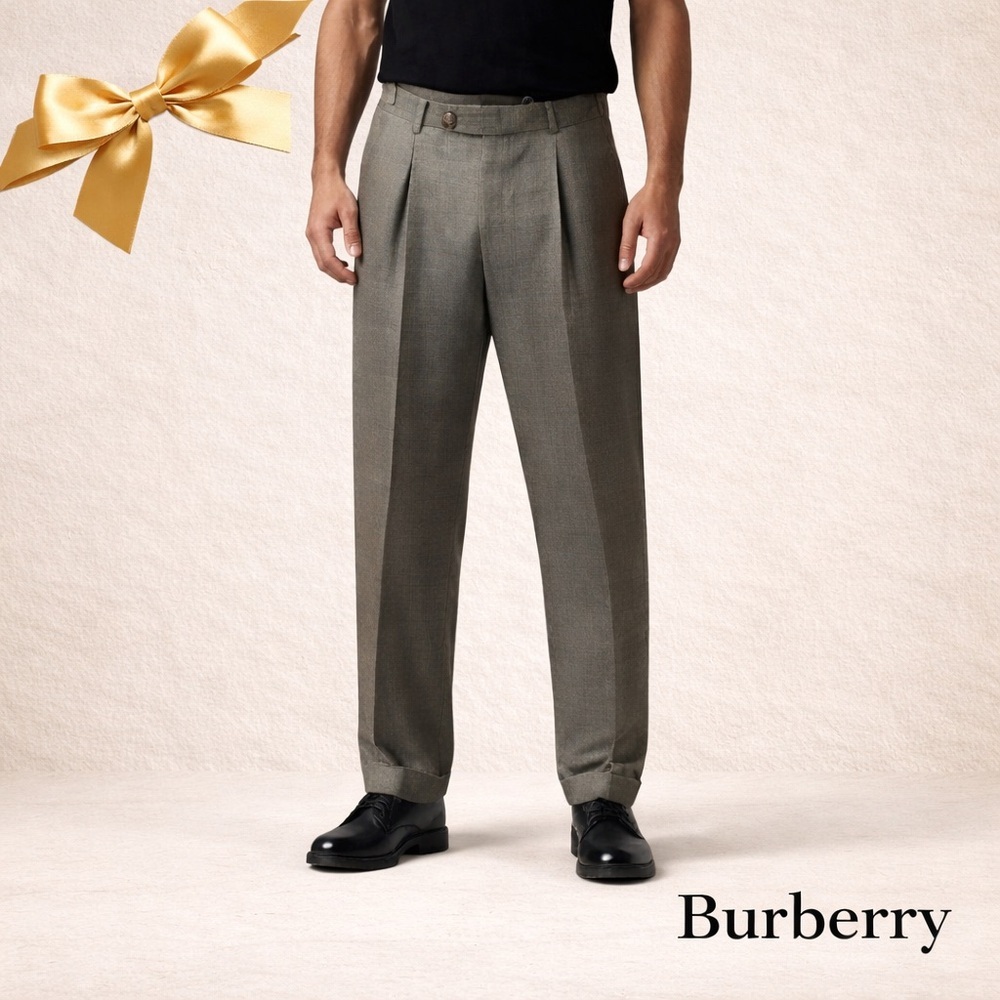 Vintage Burberrys Wool Trousers Gray Micro Check W36